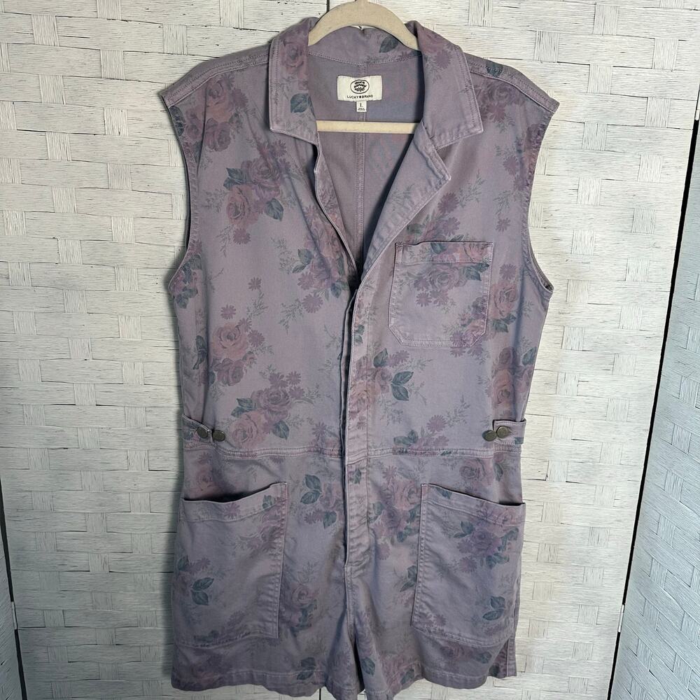 Ashley Stewart Lucky Brand Collab Womens Romper denim floral Boho cottagecore